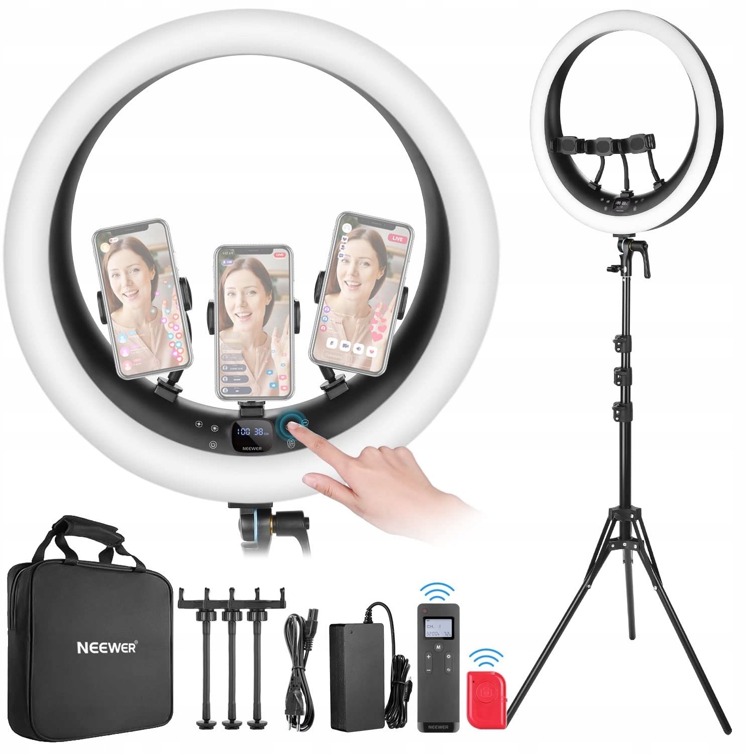 NEEWER RP19H Lampa pierścieniowa 19'' ze stojakiem i akcesoriami