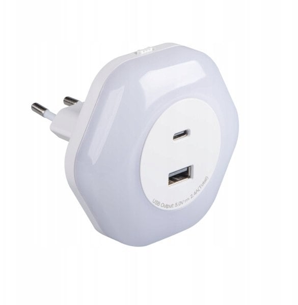 Lampka wtykowa BOLA LED 2xUSB WW W 15W 220-240AC 4lm 3000K barwa ciepła biały 37397