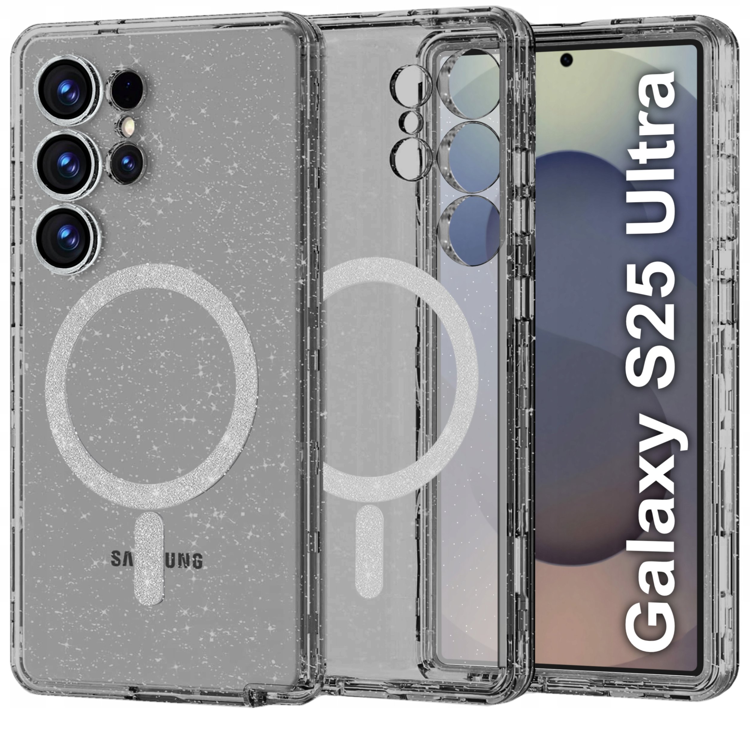 Etui do Samsung S25 Ultra BROKATOWE do MagSafe CLEAR SHINE + SZKŁO NA EKRAN