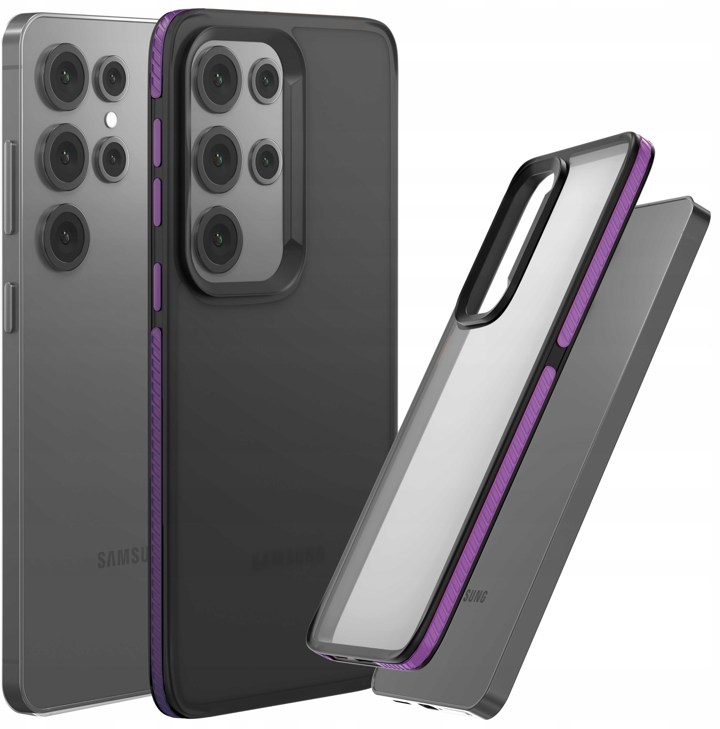 Etui Do Samsung Galaxy S24 Ultra (Matowe, Fioletowa Ramka, Bumper, Plecki)