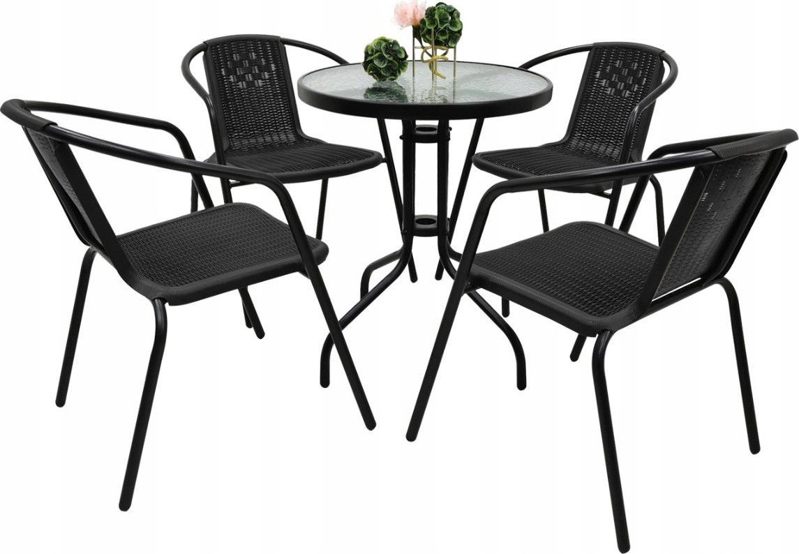 Zestaw ogrodowy kawowy na taras dla 4 osób stół fi90 i krzesła czarny