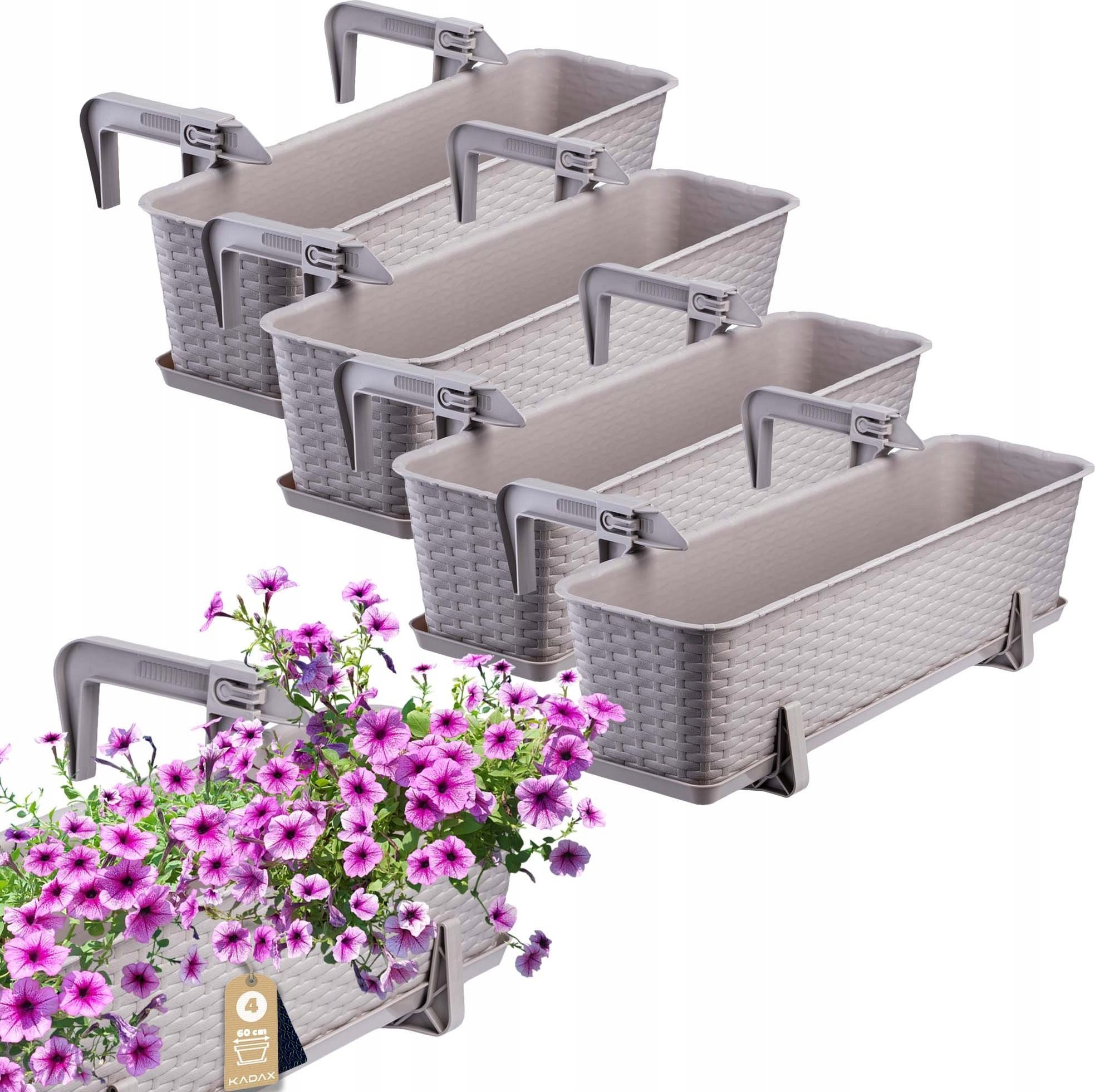 Kadax KADAX 4x Skrzynka Balkonowa Doniczka 60cm Uchwyty