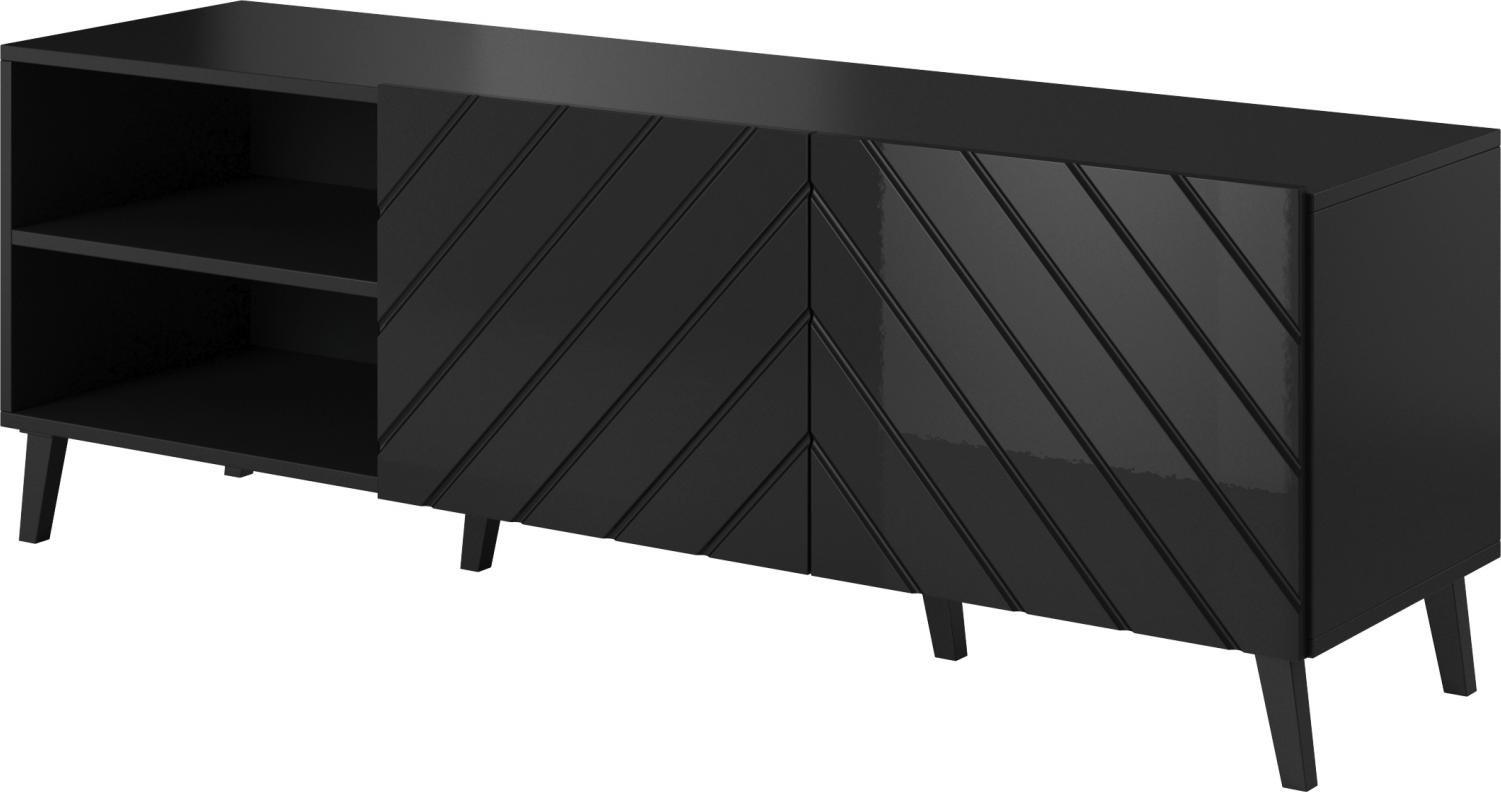 Cama Meble Szafka RTV ABETO 150x42x52 czarny/czarny połysk
