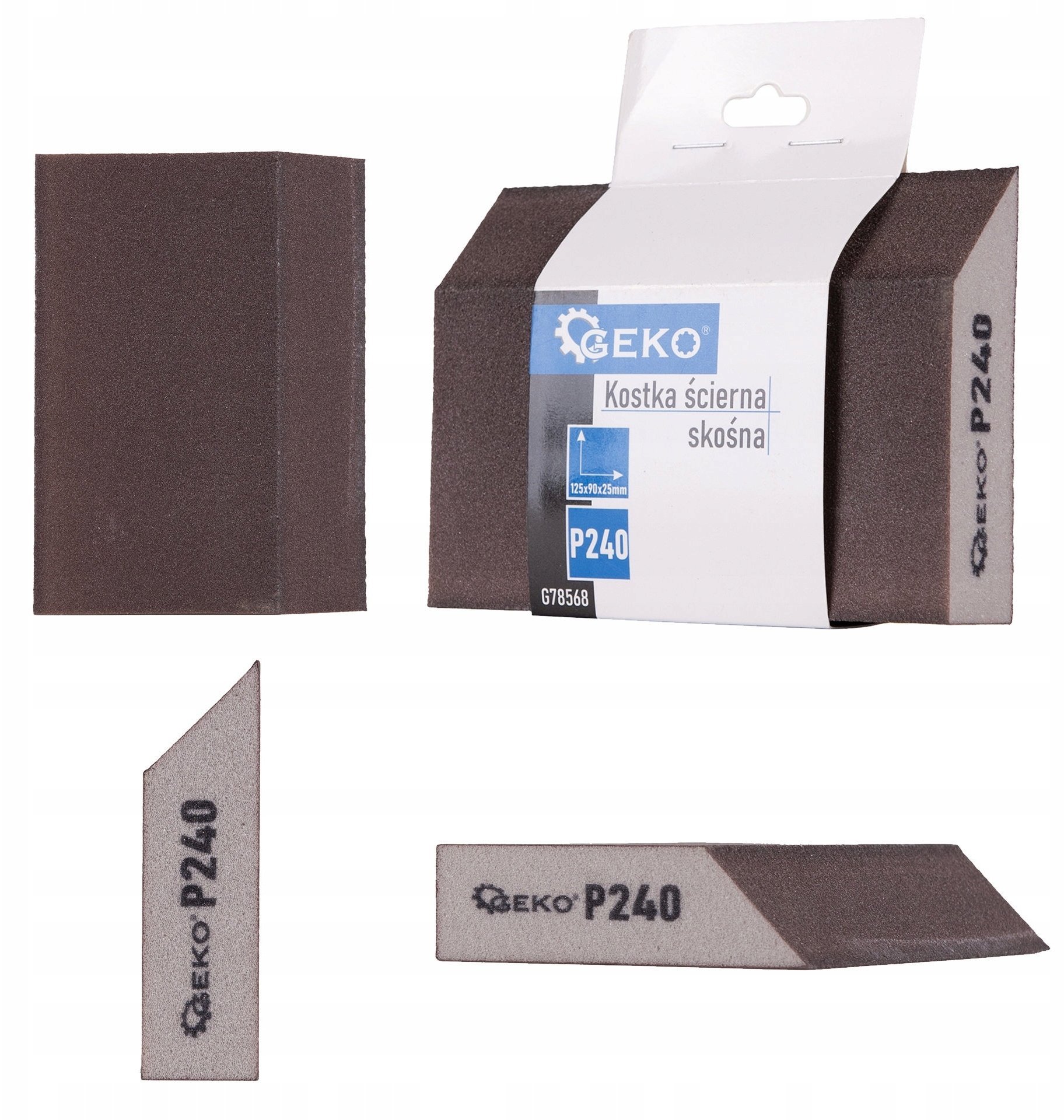 Geko Kostka ścierna skośna 125x90x25mm P240 (250)