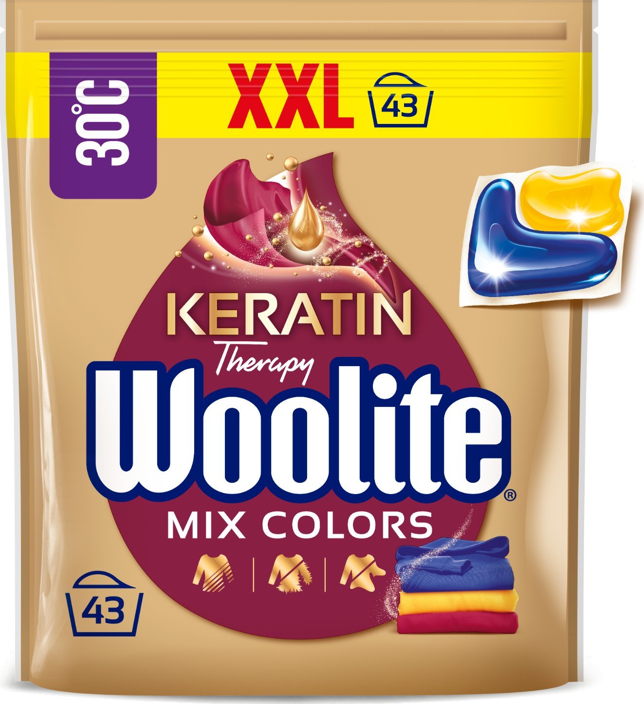 Woolite Kapsułki do prania tkanin kolorowych z keratyną 43 szt.