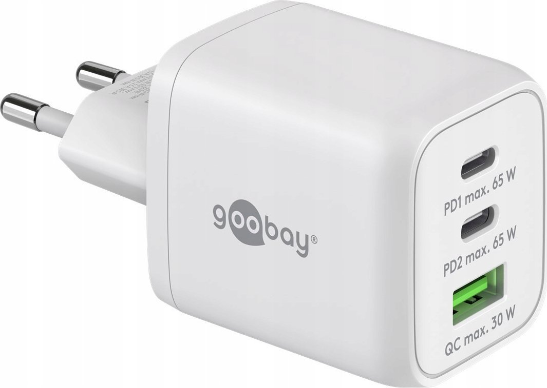 Ładowarka Goobay goobay USB-C fast charger Nano, PD, GaN, 65 watts (white, 1x USB-A, 2x USB-C PD, Charge 3.0)