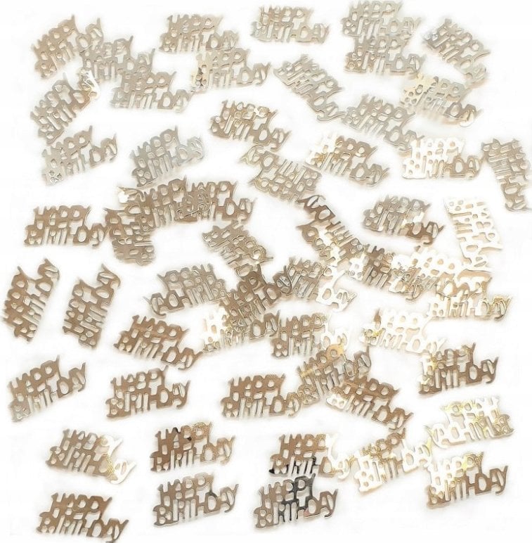 Konfetti metalizowane Happy Birthday srebrne