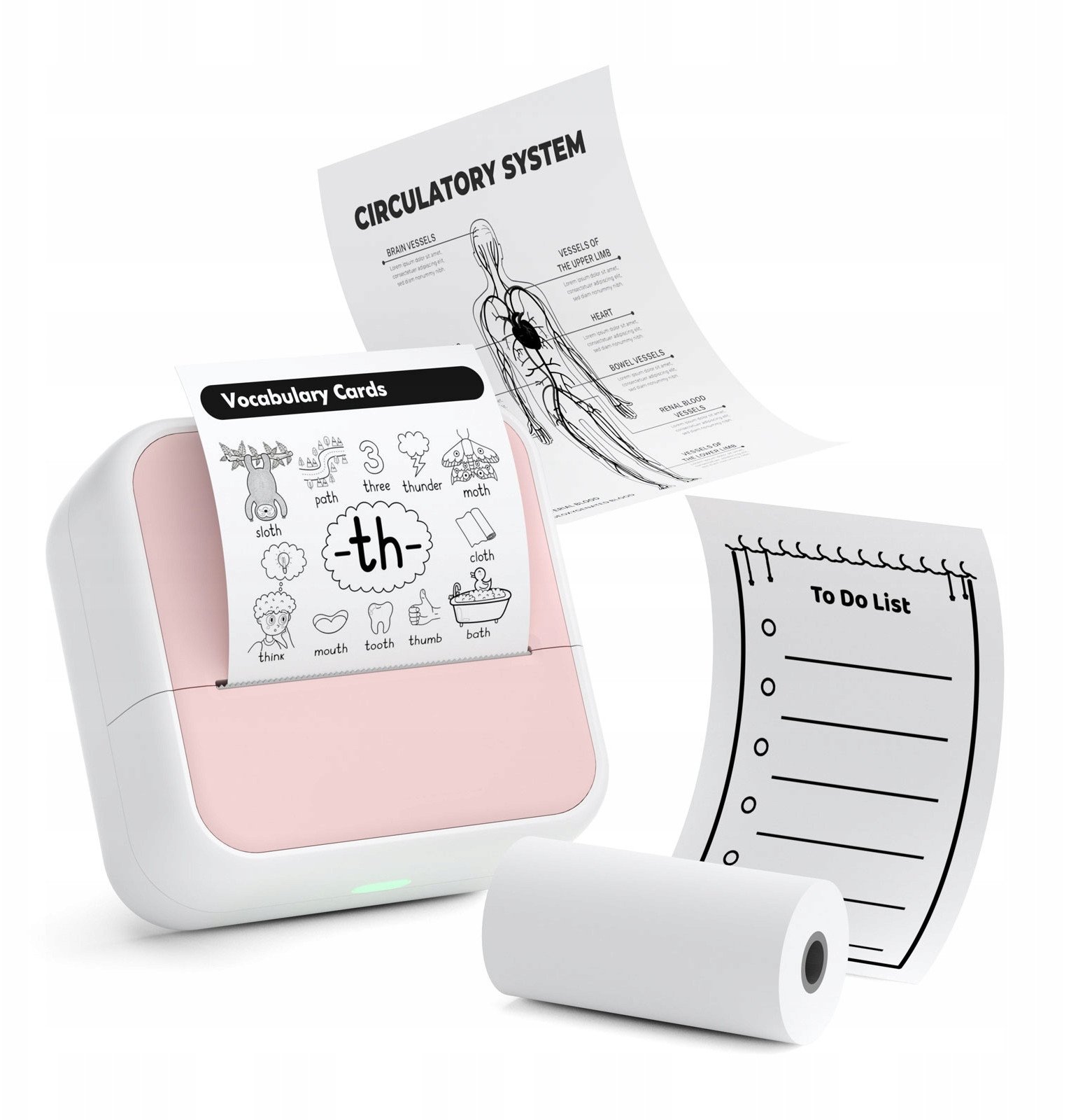 Drukarka Termiczna Bluetooth Do Zdjęć Naklejek Notatek Etykiet 53mm 203dpi / S1 / Różowy