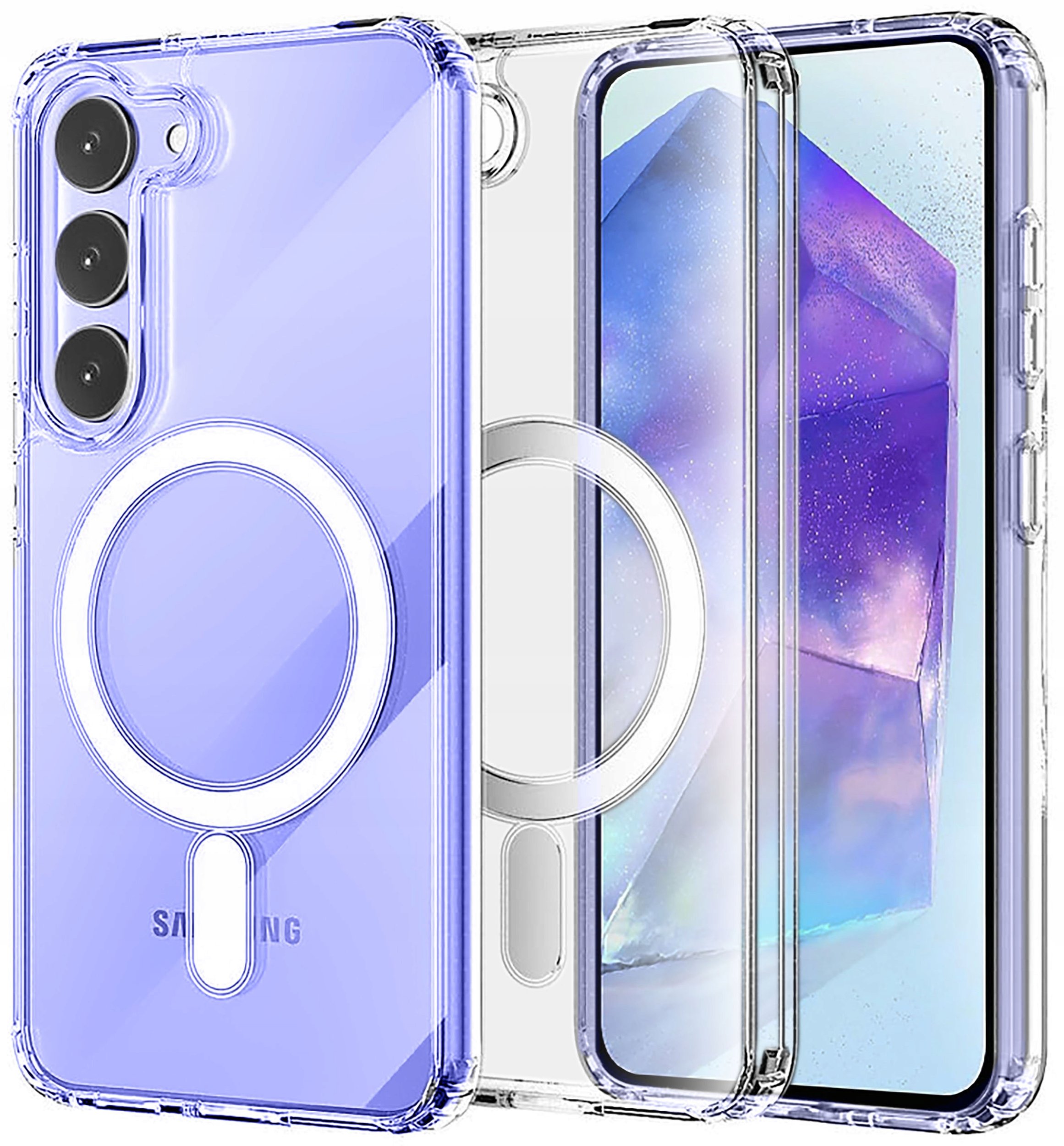 ETUI do Samsung A35 A55 5G WZMACNIANE do MAGSAFE PRZEZROCZYSTE 3x Szkło