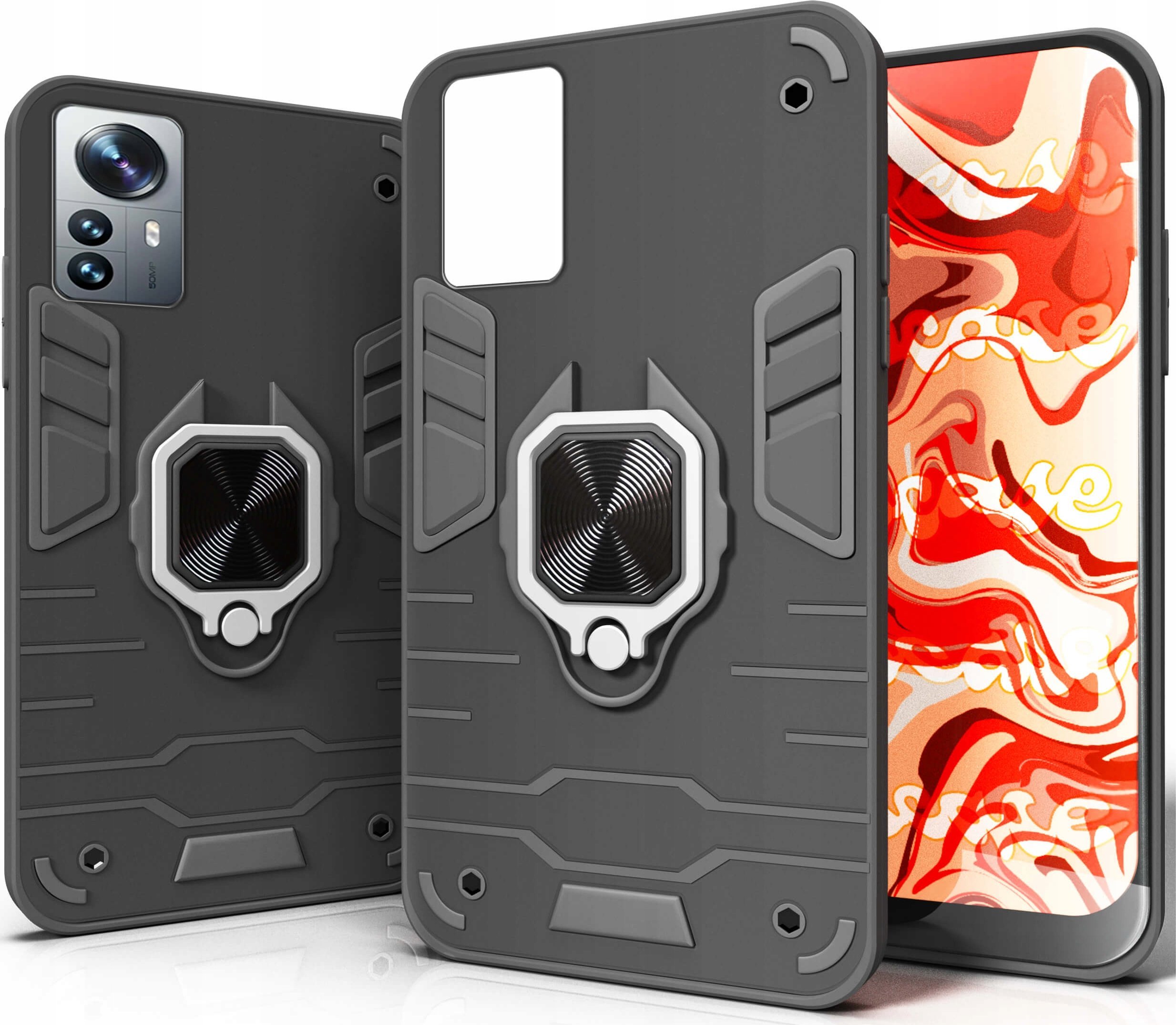 Hello Case ETUI PANCERNE DO XIAOMI 12 PRO CZARNE OBUDOWA ARMOR HOLDER RING CASE