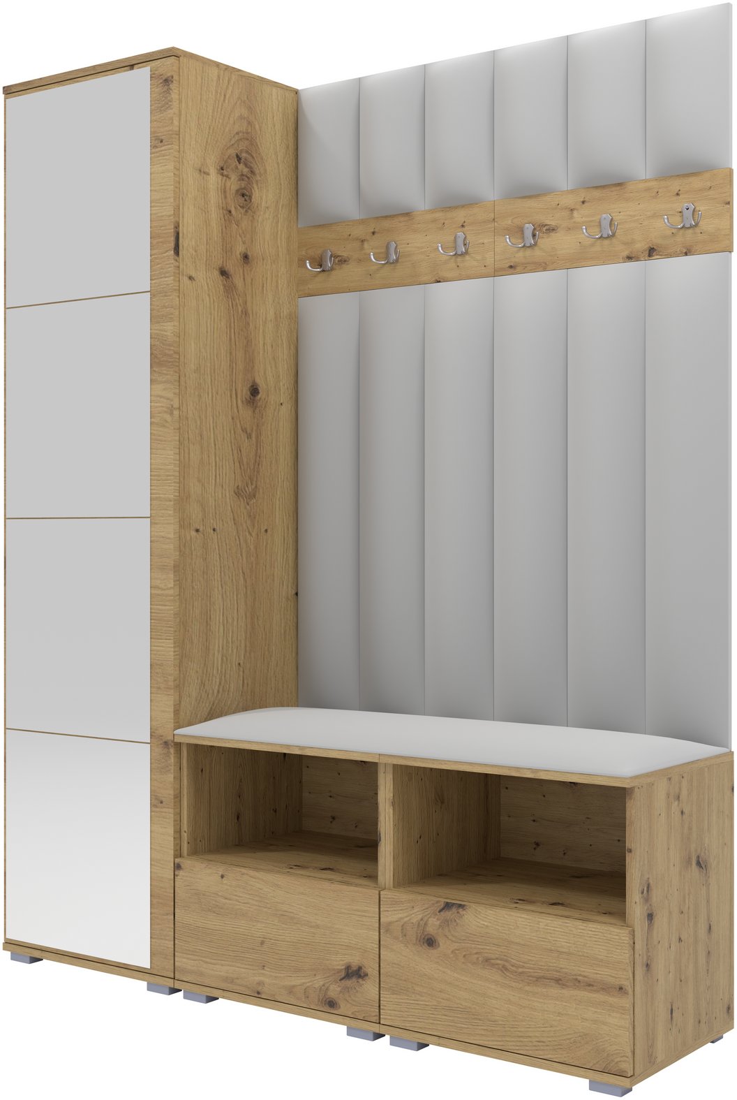 Tapicerowana garderoba Nela II LUX z lustrem - kolor dąb artisan + tkanina Trinity 32