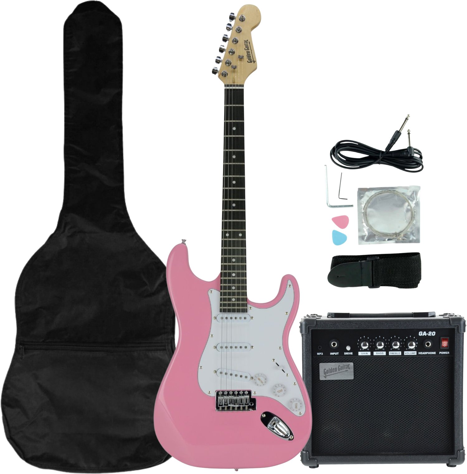 Gitara elektryczna - kompletny zestaw -Golden Guitar STEG-20 Różowa Stratocaster one size