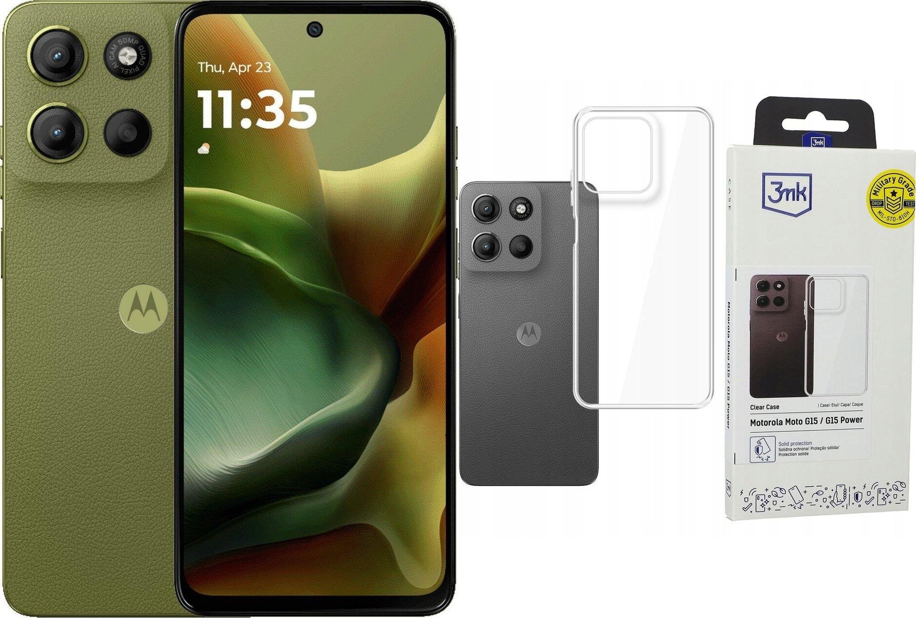 Smartfon Motorola Moto G15 8/128GB Zielony (PB6E0016PL) + Etui Clear Case