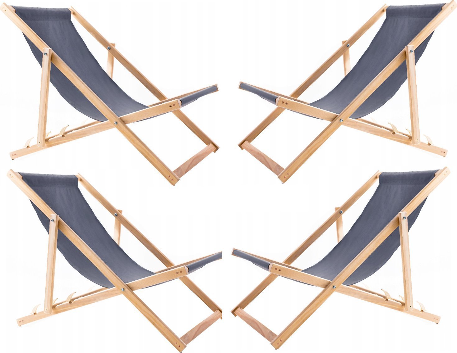 vidaXL Zestaw 4 lezaków, szarych, zmontowane, woodok