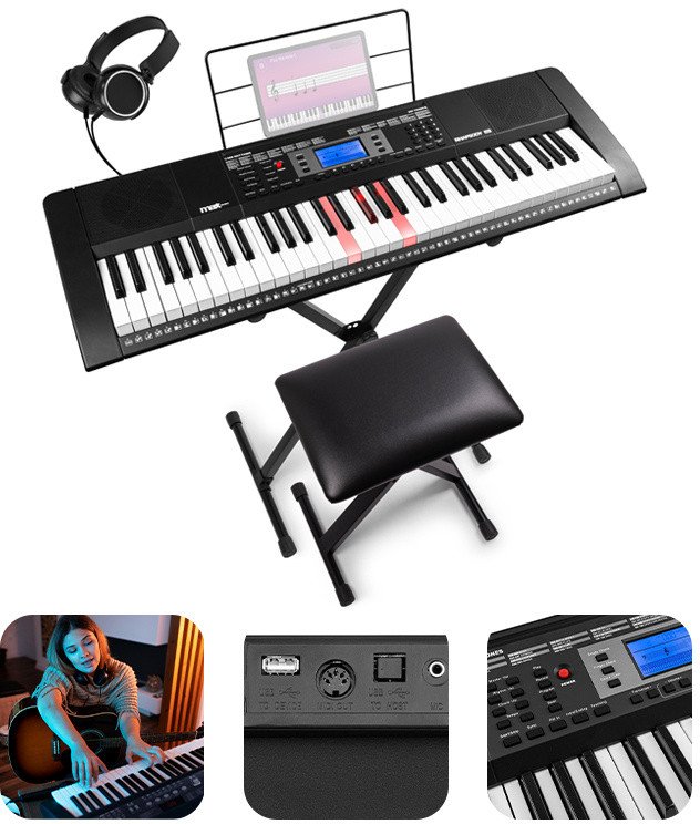 Keyboard 61 podświetlanych klawiszy Rhapsody61L Max+ statyw, ławka, słuchawki, mikrofon one size