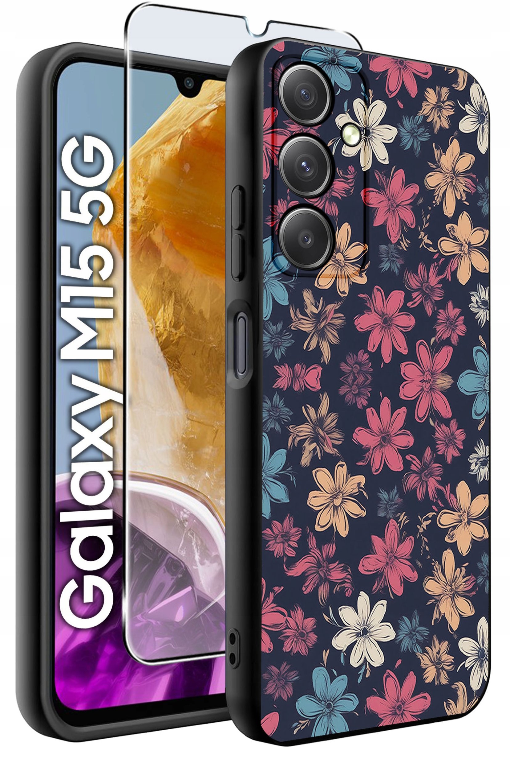 ETUI do Samsung M15 5G WZORY | SILIKONOWE MATT CASE + SZKŁO HARTOWANE 9H