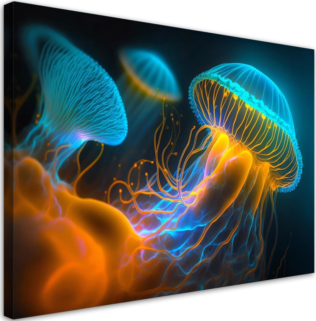 Feeby Obraz na płótnie, Meduzy pod wodą Neon - 120x80