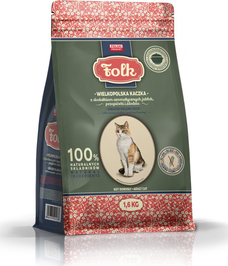 Folk Karma sucha dla kota FOLK Wielkopolska kaczka z dodatkiem jabłek, przepiórki i śledzia 1,6 kg