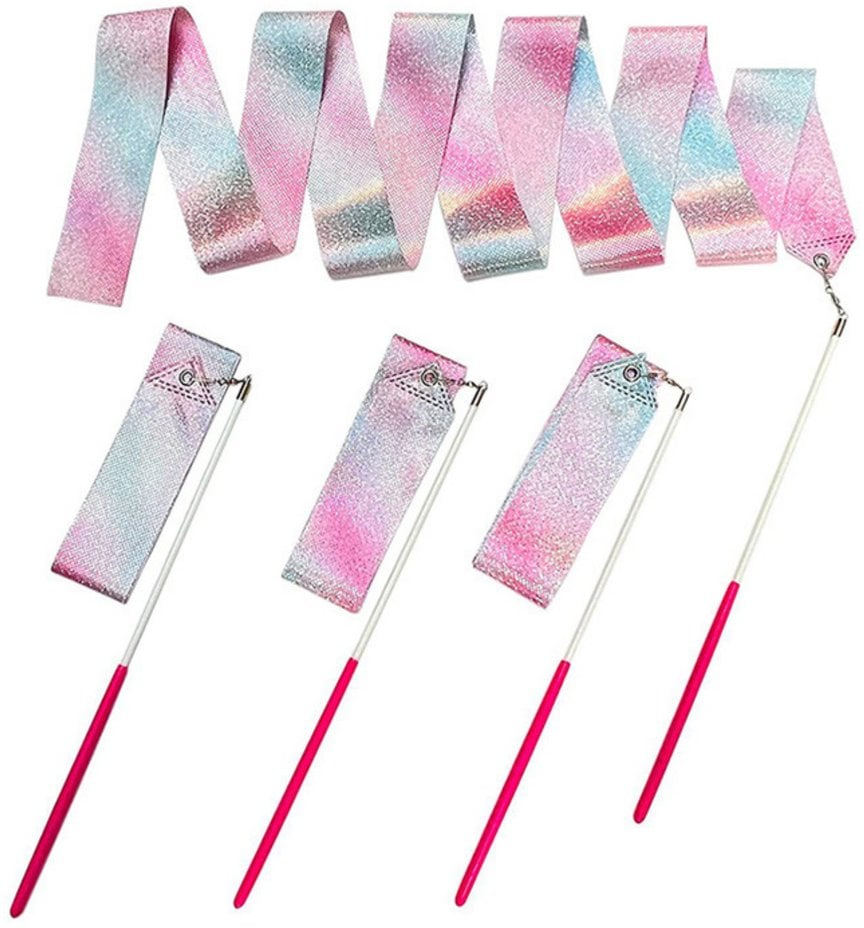 Wstążka Gimnastyczna Do Tańca Ćwiczeń Róż Fiolet Błękit Błyszcząca 205x5cm