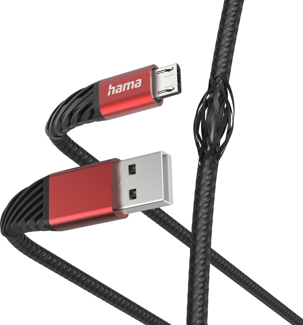 Kabel USB Hama Extreme Charging Cable USB-A - Micro USB Nylon 1.5 m czarny / czerwony - Vads 00201539 (4047443487049)