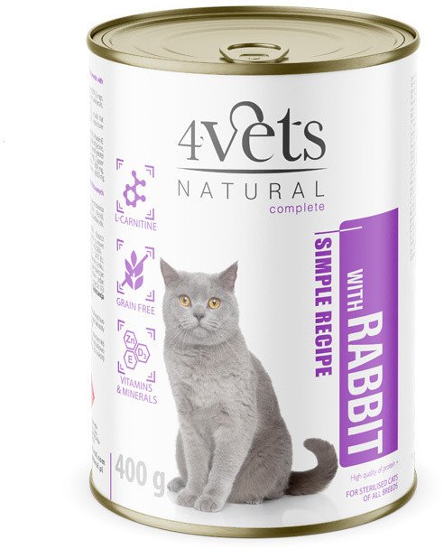 4Vets Natural Sterilised Mokra karma dla kota z królikiem 400 g