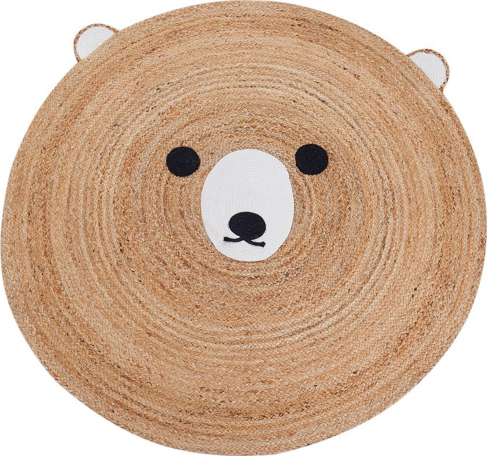 Beliani Dywan dziecięcy okrągły z juty miś ⌀ 120 cm beżowy KOSALAR