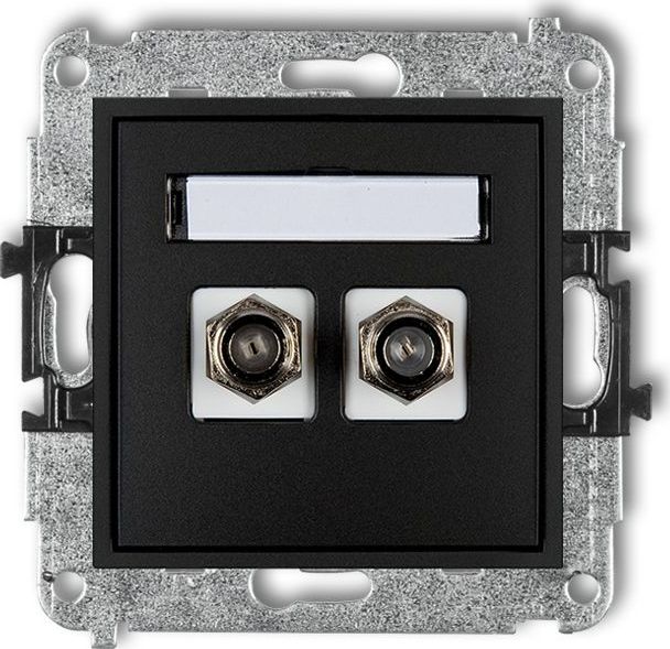 Karlik MINI Gniazdo antenowe podwójne typu F (SAT) niklowany czarny mat 12MGF-2