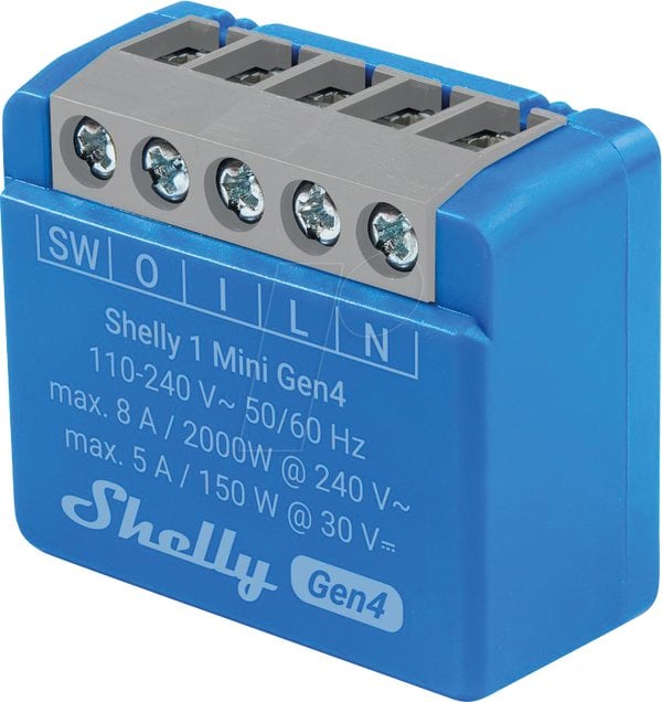 Shelly Relais "1 Mini Gen4 2er Pack" max 8A 1 Kanal WLAN Matter Zigbee Bluetooth