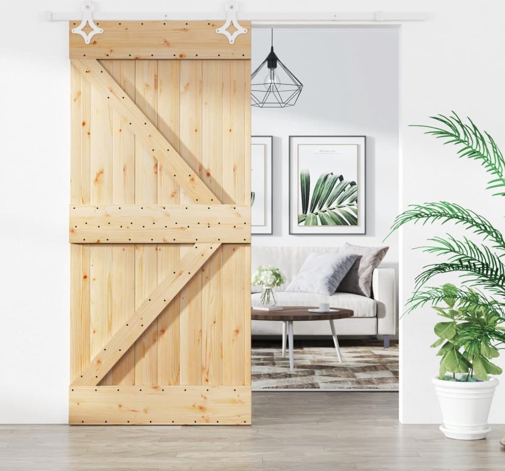 vidaXL vidaXL Drzwi przesuwne z osprzętem, 95x210 cm, lite drewno sosnowe