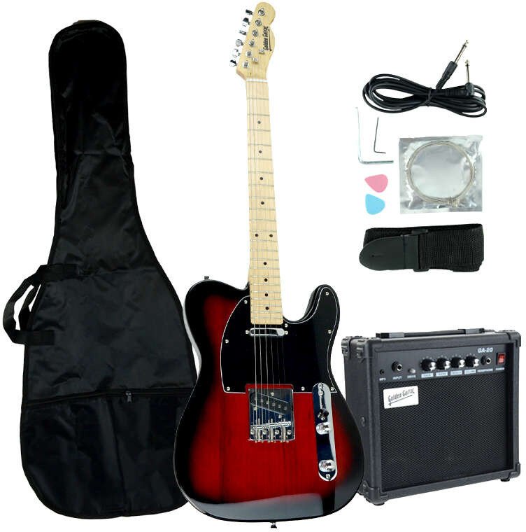 Gitara elektryczna - kompletny zestaw -Golden Guitar TEEG-30 Czarno-czerwona Telecaster one size