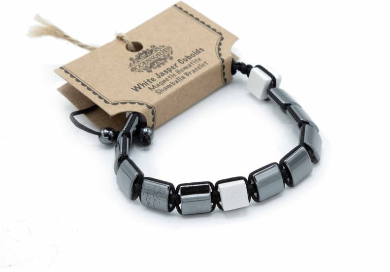 Bransoletka magnetyczna z Hematytu - Biały Jaspis