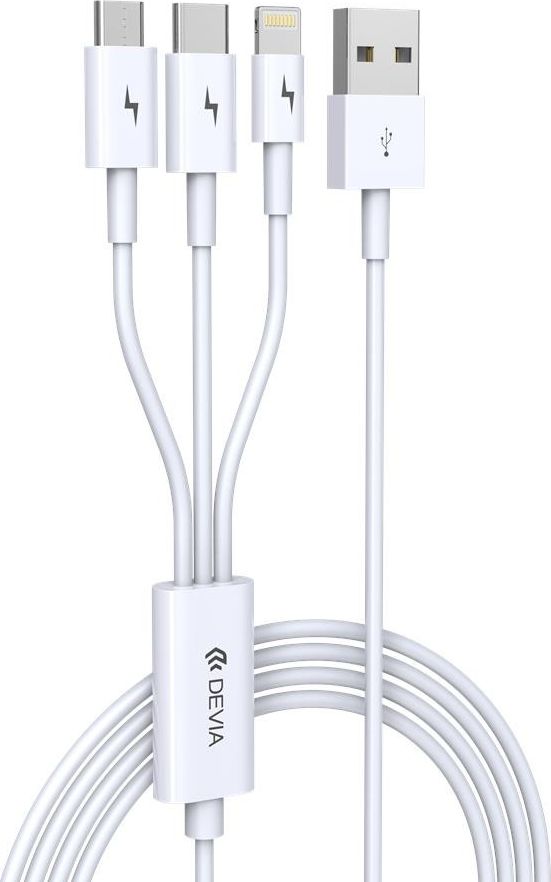 Kabel USB Devia USB-A - USB-C + microUSB + Lightning Biały (BRA007415)