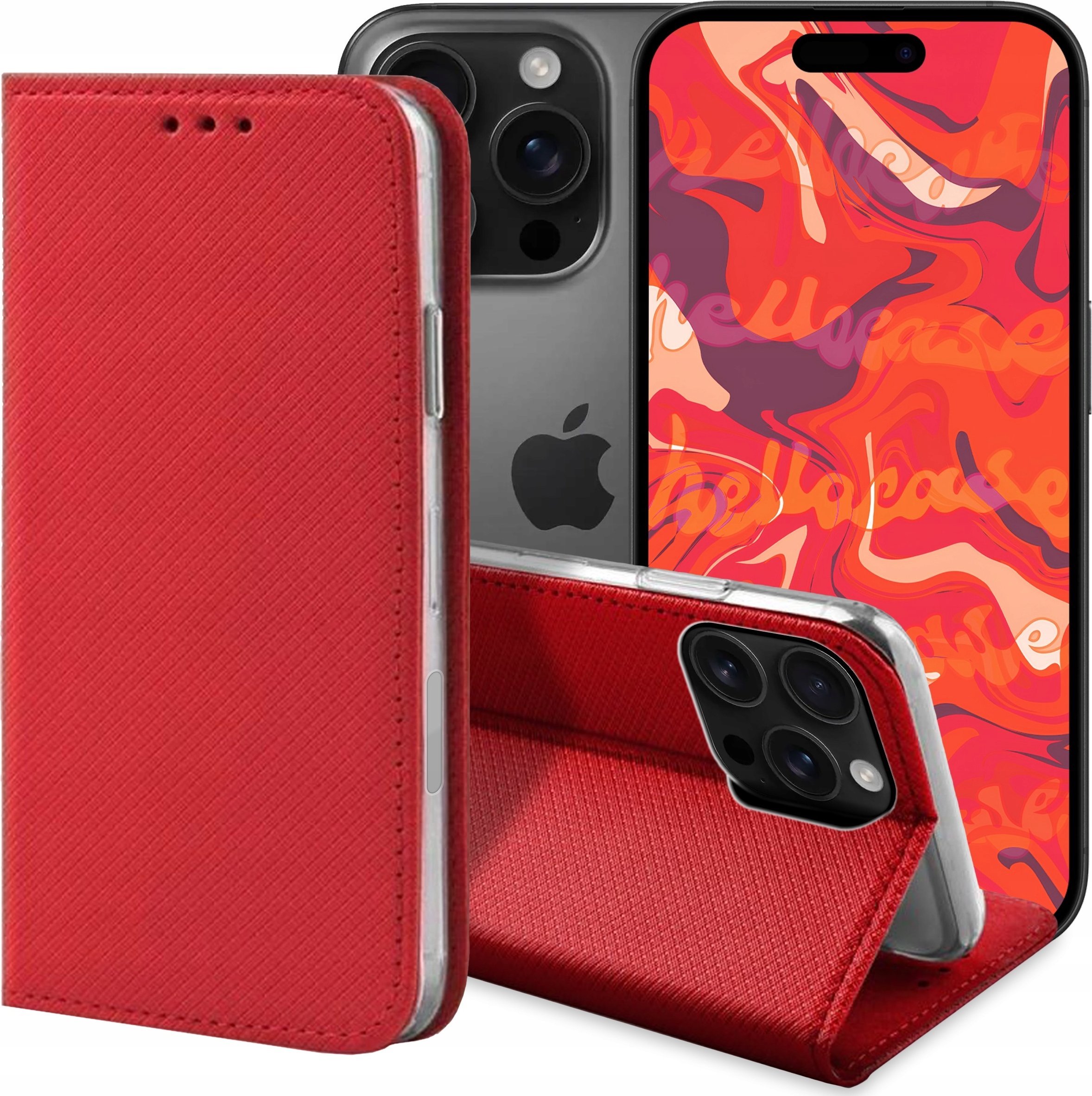 ETUI Z KLAPKĄ DO APPLE IPHONE 16 PRO MAX CZERWONE ZAMYKANE MAGNETYCZNE CASE