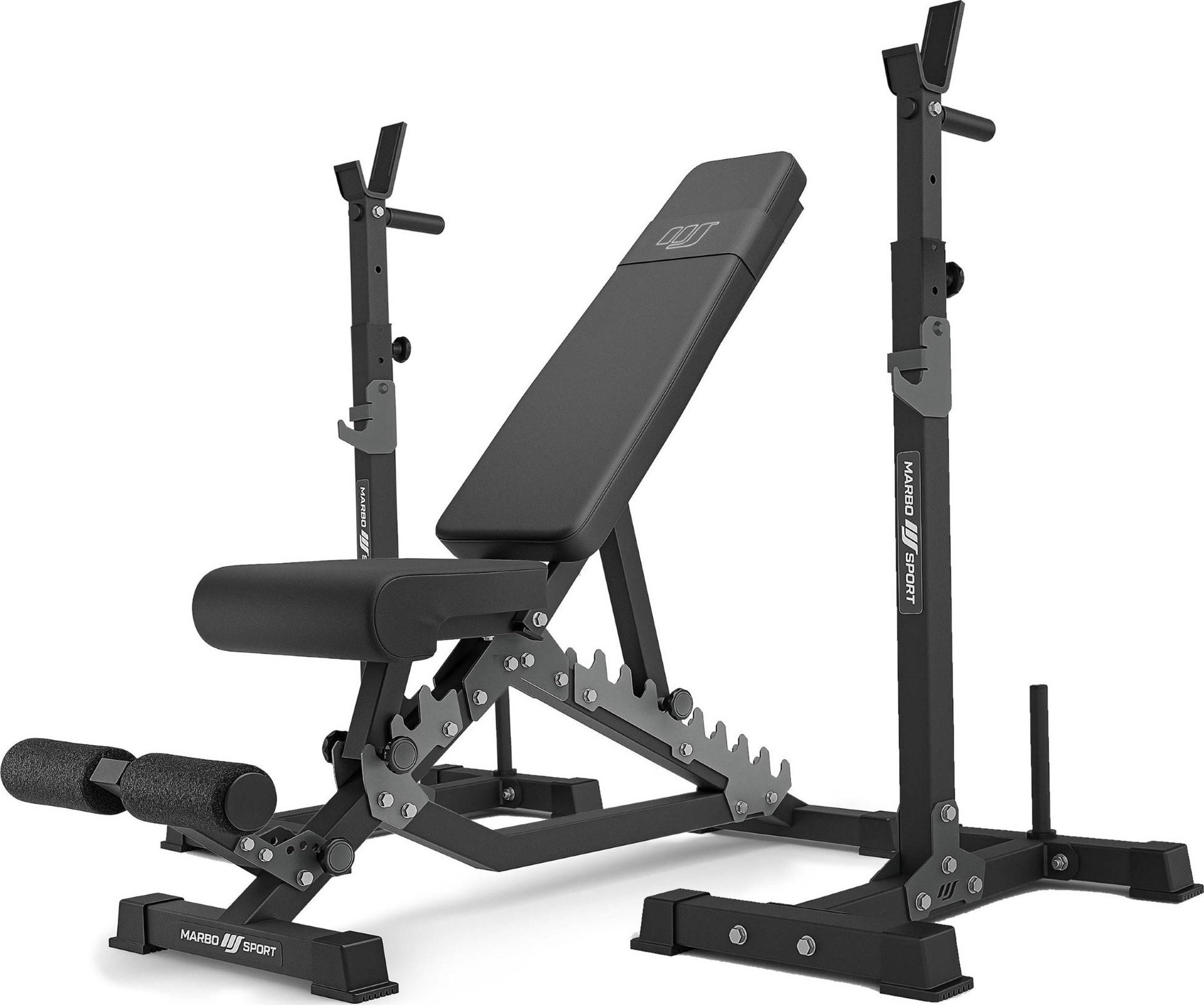 Zestaw MS34_2.0 | Ławka dwustronna + wielopoziomowe stojaki (2 sztuki) pod sztangę z asekuracją - Marbo Sport