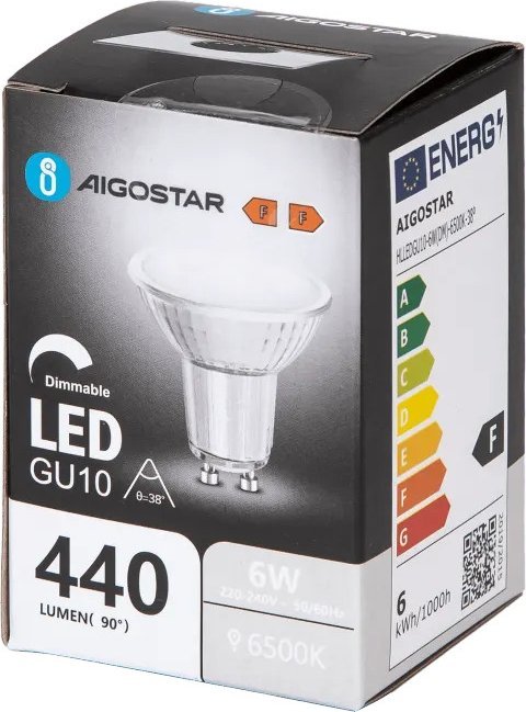 Aigostar Żarówka LED GU10 6W 6500K z możliwością ściemniania i szklanym kloszem LED GU10 6W 6500K z możliwością ściemniania i szklanym kloszem