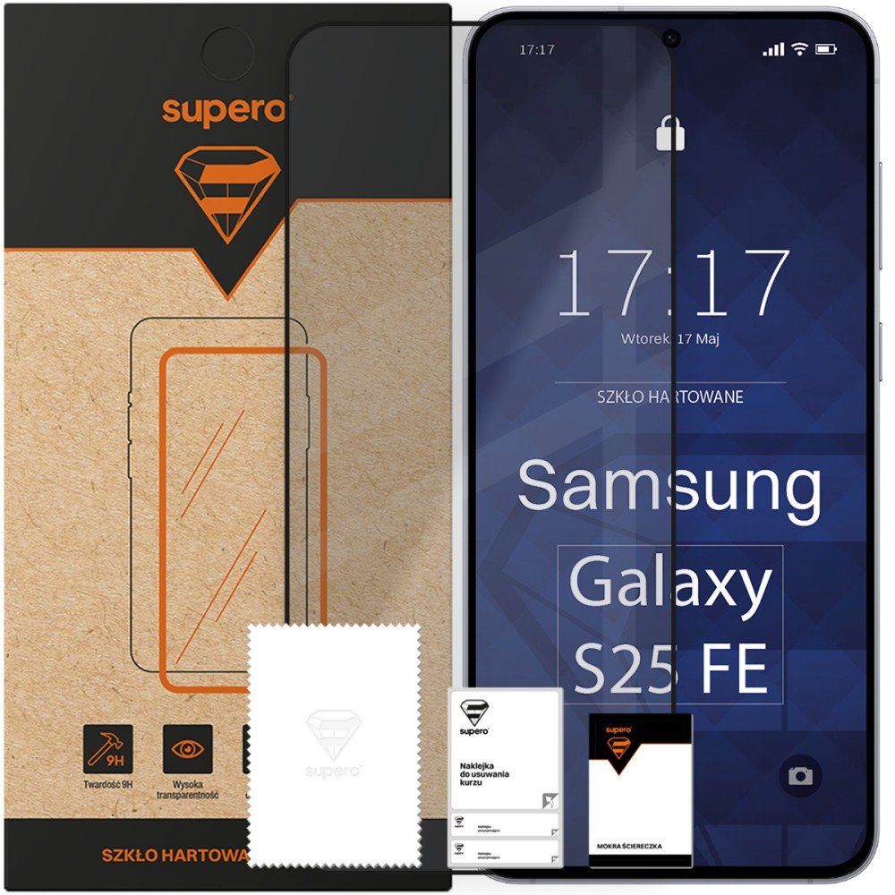 Szkło hartowane Supero do Samsung Galaxy S25 FE, z czarną ramką
