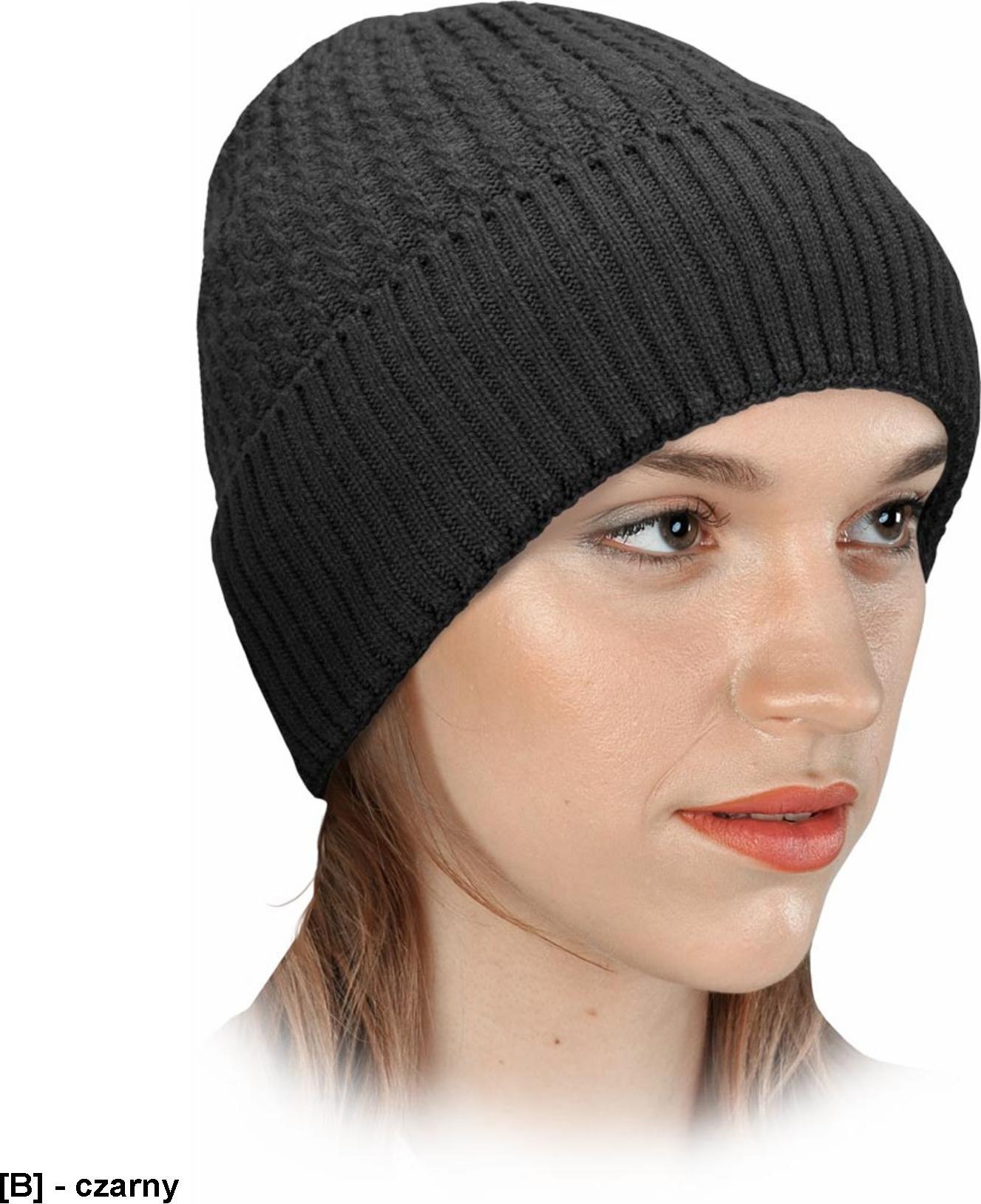 R.E.I.S. CZFRIO - Czapka zimowa damska ocieplana wywijana od wewnątrz futerko dziana 100% poliester - czarny