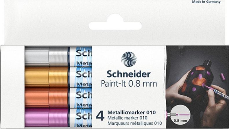Schneider MARKER AKRYLOWY SCHNEIDER PAINT-IT METALLI 4 SZTUKI (SREBRNY, ZŁOTY, MIEDZIANY, FIOLETOWY)
