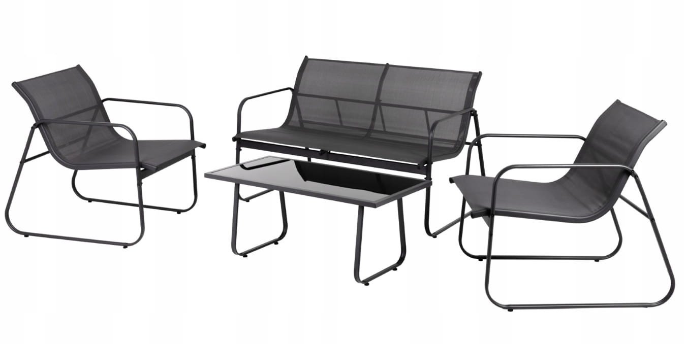 Zestaw mebli ogrodowych czarny Sofa, 2 fotele, stolik Na taras i do ogrodu