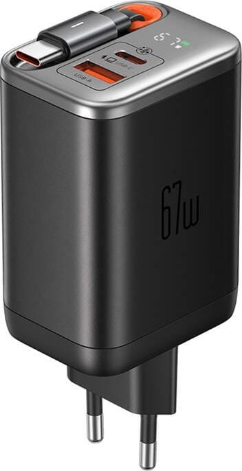 Ładowarka 2w1 USB-C+A McDodo CH-4100 67W GaN, kabel USB-C 65cm, czarna