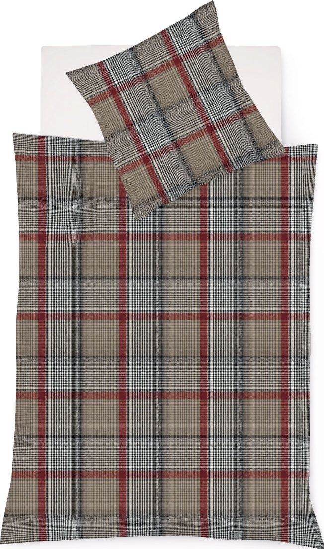 Fleuresse Pościel flanelowa 155x200 cm Lech Krata Czerwono-Beżowa