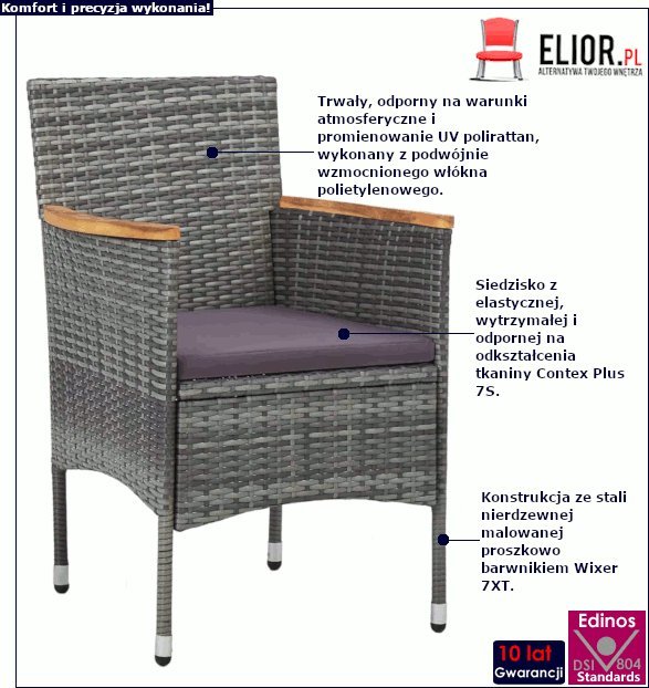 Elior Komplet szarych krzeseł ogrodowych - Emiko 4X