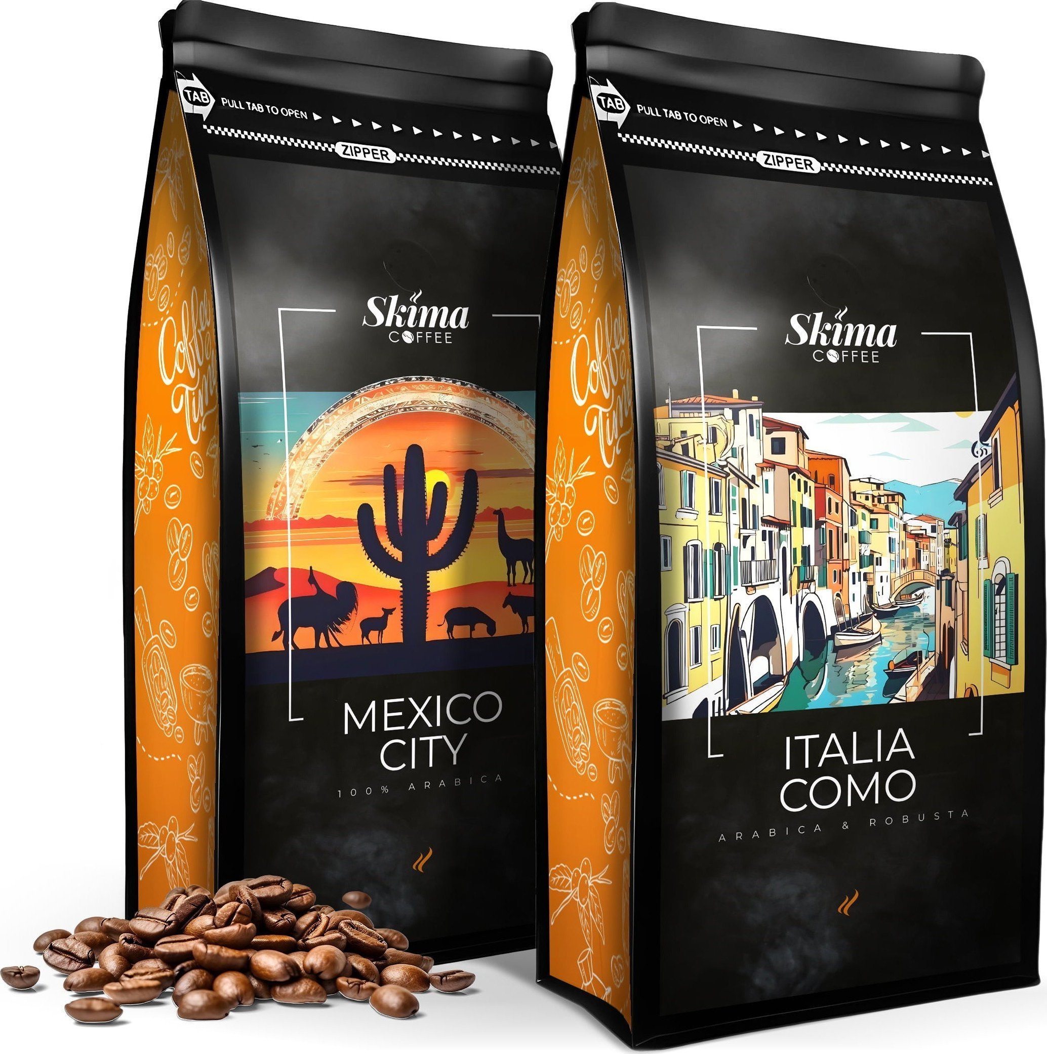 Zestaw Kawa ziarnista 1kgX2 ITALIA COMO/MEXICO CITY Świeżo Palona do ekspresu + GRATIS
