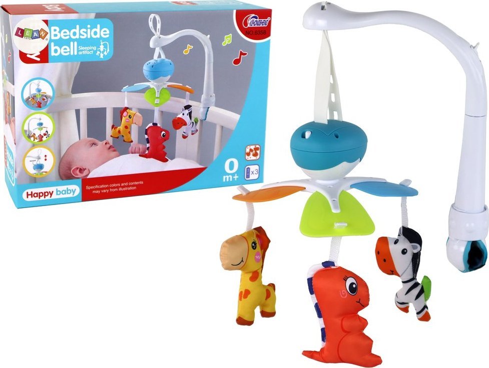 LeanToys Karuzela Łóżeczkowa Na Baterie Dźwięki Niebieska 3 Pluszaki