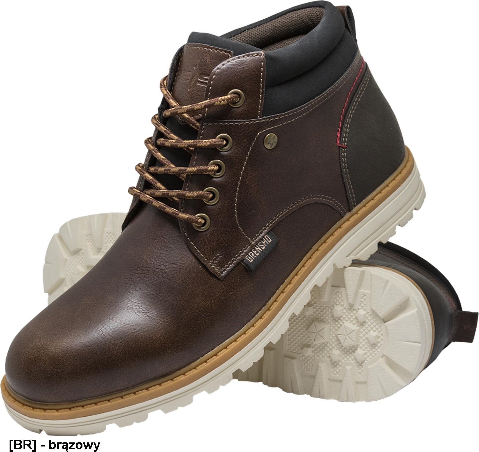 Grensho KONKER - lekkie i wygodne sznurowane trzewiki ze skóry syntetycznej, podeszwa tworzywo TPR 45