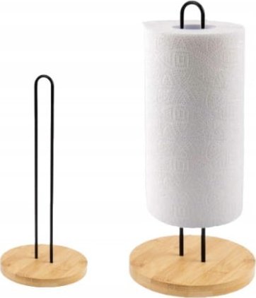 Galicja Stojak metalowy na ręczniki czarny z bambusową podstawką