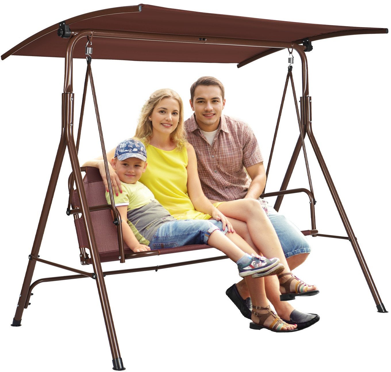 Huśtawka Ogrodowa 3-osobowa z Regulowanym Daszkiem 174 cm 240 kg Udźwigu