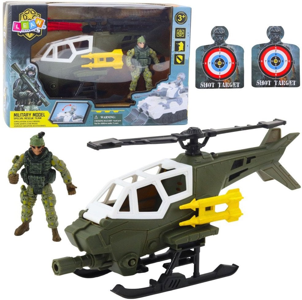 Zestaw Militarny Helikopter Wojskowy Figurka Żołnierza Broń LEAN Toys