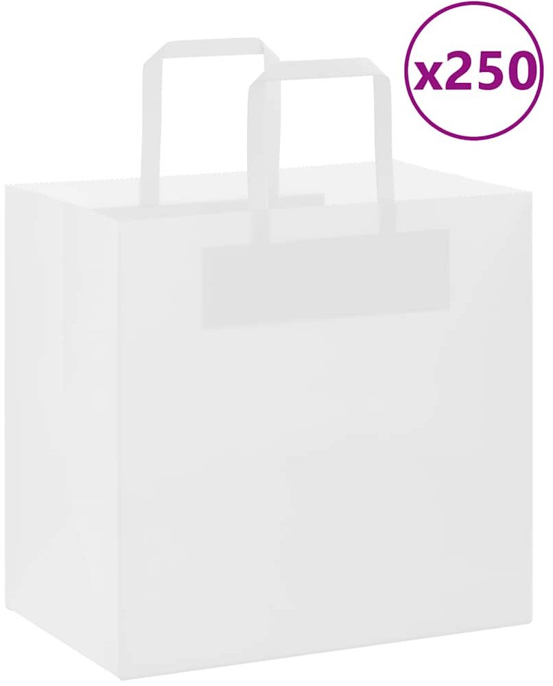 Torby papierowe 250 szt. z uchwytami białe 26x17x25 cm