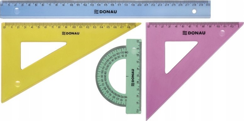 Donau Zestaw geometryczny DONAU, mały, z linijką 20cm, zawieszka, mix kolorów
